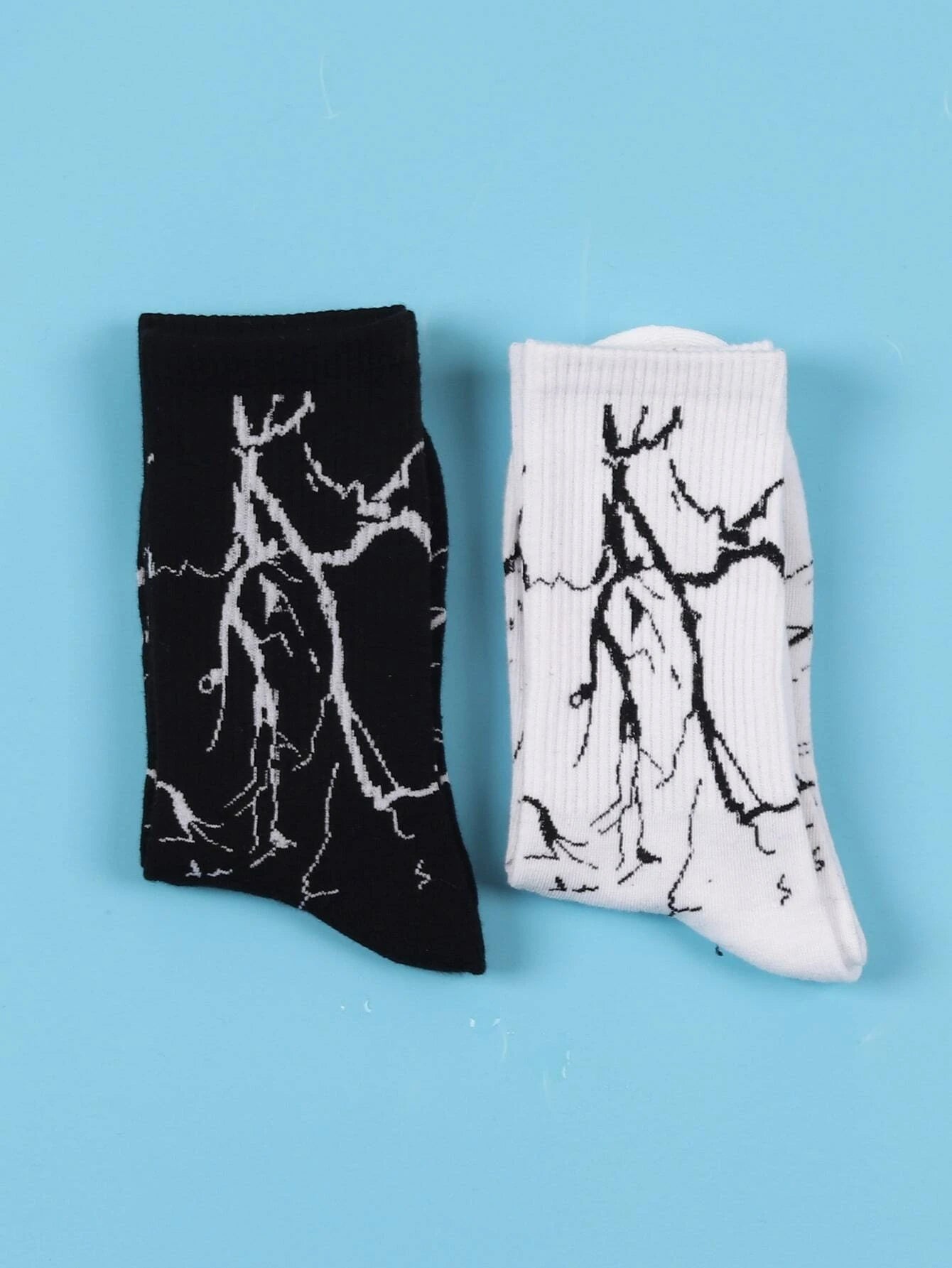 2Pcs Men Graphic Pattern Crew Socks